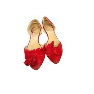 Nicole Red Pointed Toe Tassel Flats Women 6.5